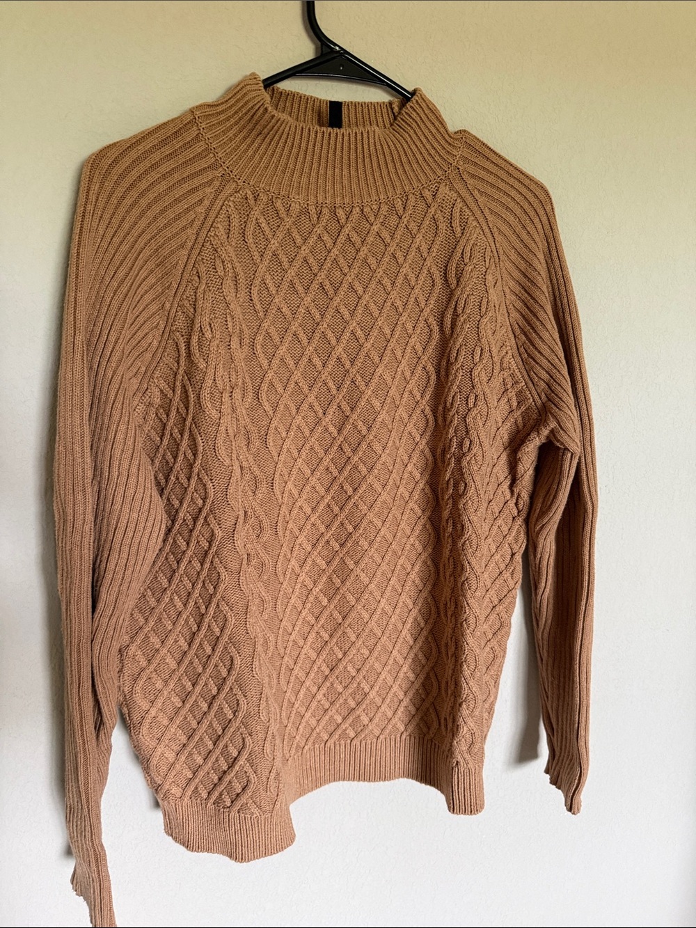 BCBGMaxAzria Camel Cable & Diamond Knit Mock Neck Sweater